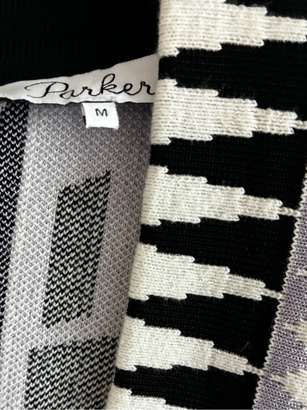 Parker Black & White Geometric Knit Fit-and-Flare Dress - Picture 2 of 4